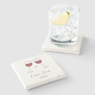 Red Wine Glass Wedding Engagement Favour Stone Coaster