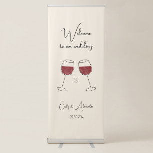 Red Wine Glass Wedding Welcome Retractable Banner