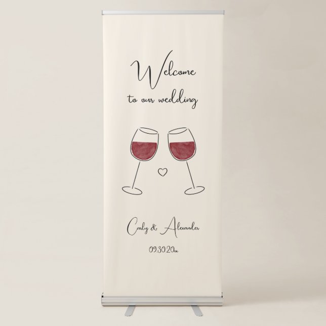 Red Wine Glass Wedding Welcome Retractable Banner (Front)