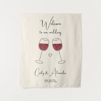 Red Wine Glass Wedding Welcome Tapestry