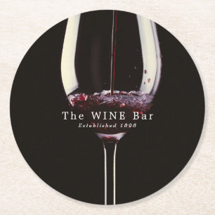 Red Wine Glass, Wine Bar/Winery Round Paper Coaster