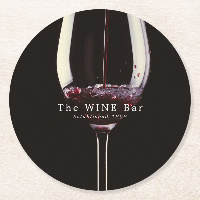 Red Wine Glass, Wine Bar/Winery Round Paper Coaster (Front)