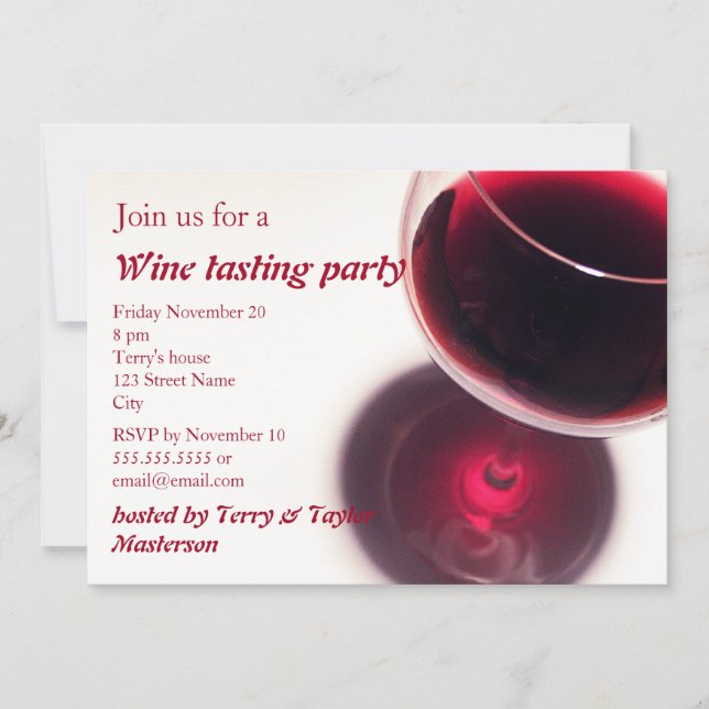Red Wine Glass Wine Tasting Party Invite (Front)