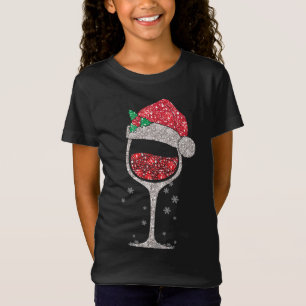 Red Wine Glass With Santa Hat Christmas Cute Wine  T-Shirt