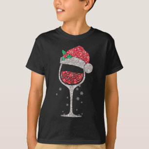 Red Wine Glass With Santa Hat Christmas Cute Wine T-Shirt