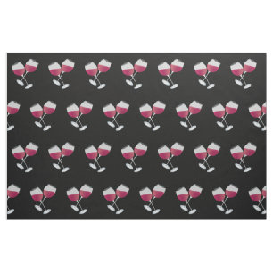Red Wine Glasses Pattern on Black Fabric