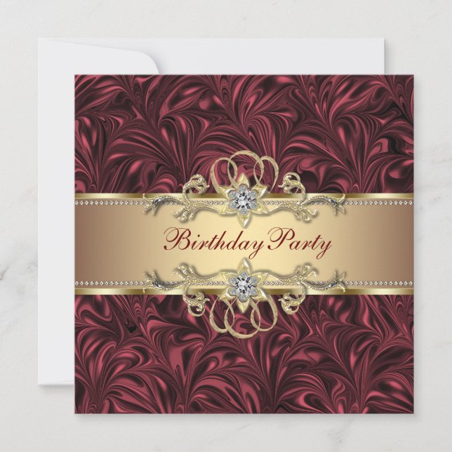 Red Wine Gold Birthday Party Invitation (Front)
