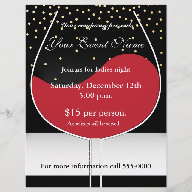 Red Wine Gold & Black Chic Event Flyer Poster (Front)