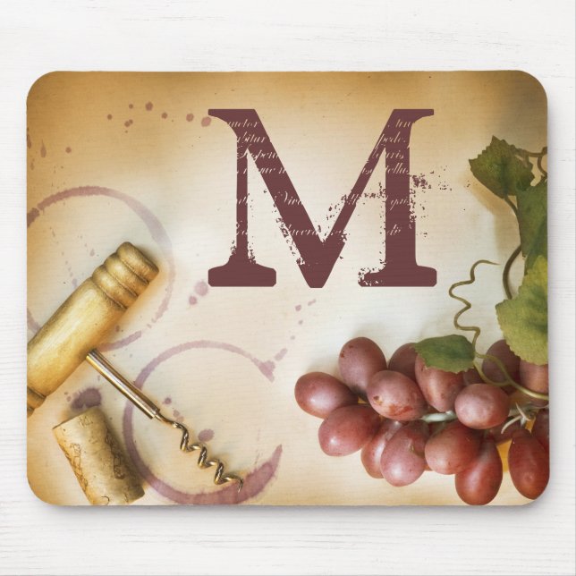 Red Wine Grapes Cork Monogram Initial Mouse Pad (Front)