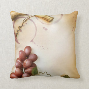 Red Wine Grapes Cork Screw Bott Throw Couch Pillow