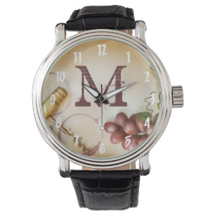 Red Wine Grapes Cork Screw Bottle Glass Watch