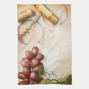 Red Wine Grapes Cork Screw Kitchen Dish Towel