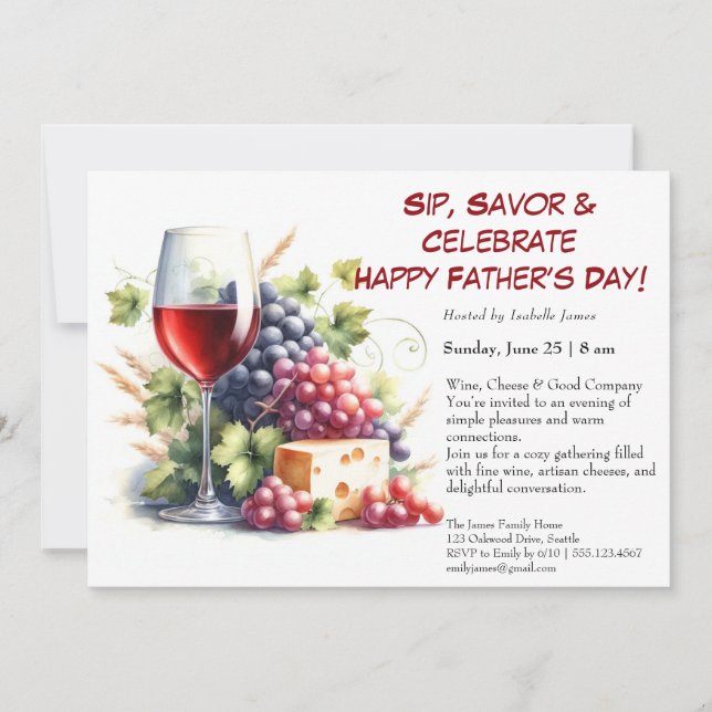 Red Wine & Grapes – Editable Father’s Day  Invitation (Front)