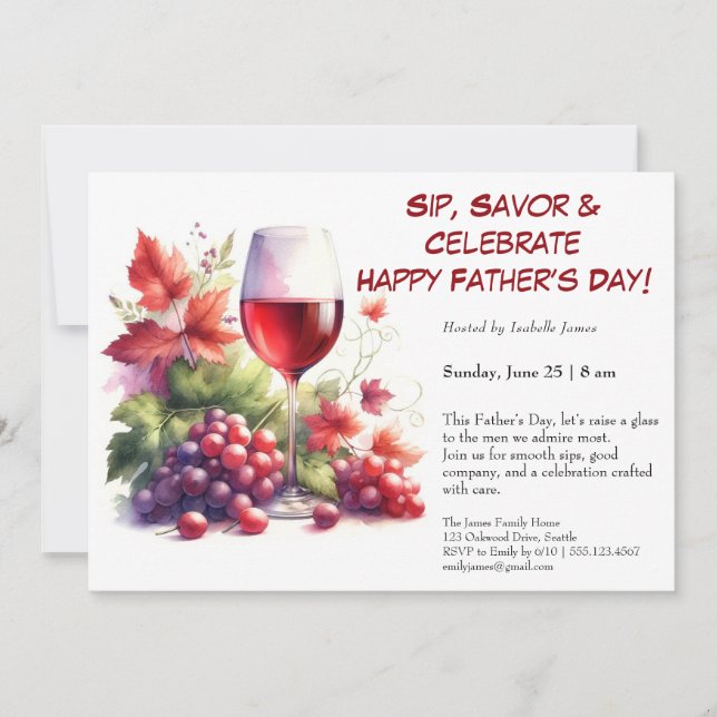 Red Wine & Grapes – Editable Father’s Day  Invitation (Front)