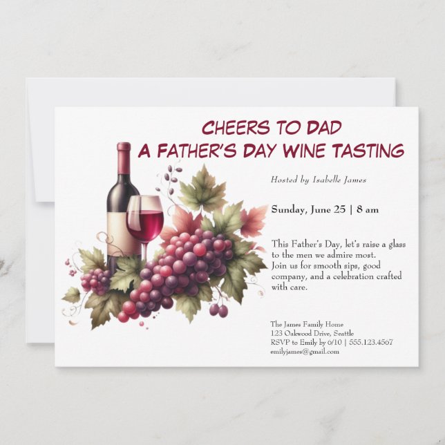 Red Wine & Grapes – Editable Father’s Day  Invitation (Front)