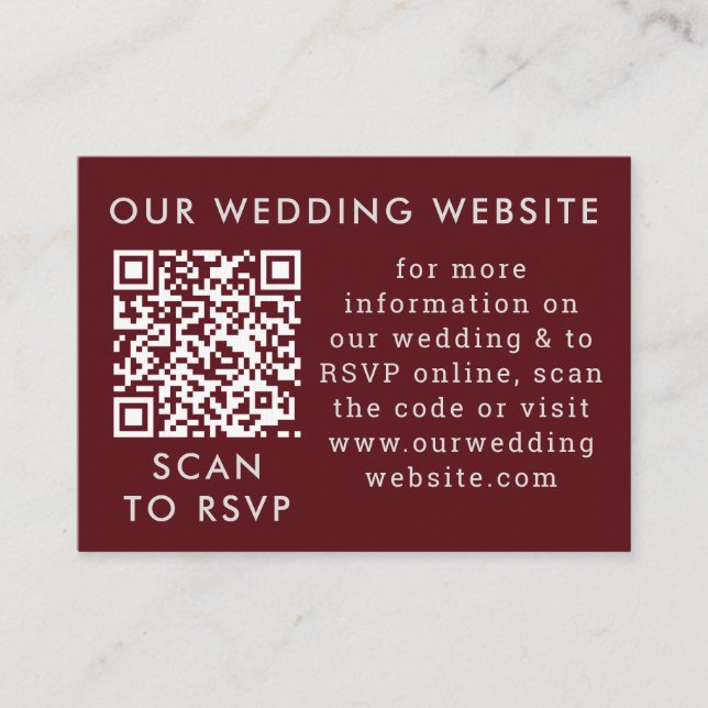 Red Wine & Grey Wedding QR Code Enclosure Card (Front)