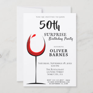Red Wine Kraft Surprise 50th Birthday Party Invitation