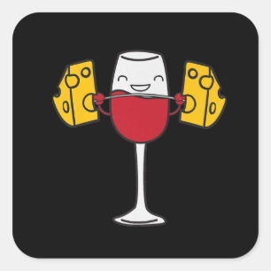 Red Wine Lifting Cheese Funny Snatch Squat Barbell Square Sticker