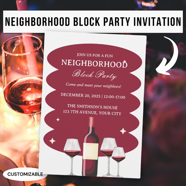 Red Wine Neighbourhood Block Party Invitation (Creator Uploaded)