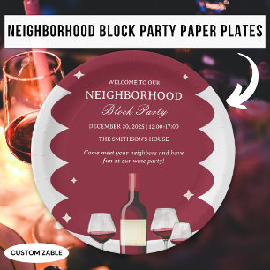 Red Wine Neighbourhood Block Party Paper Plate