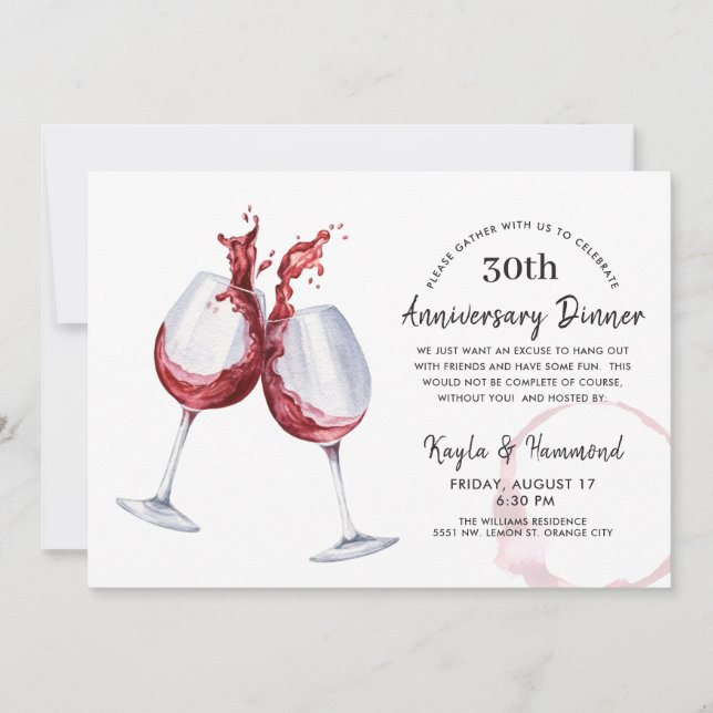 Red Wine Occasion Anniversary Dinner Invitation (Front)