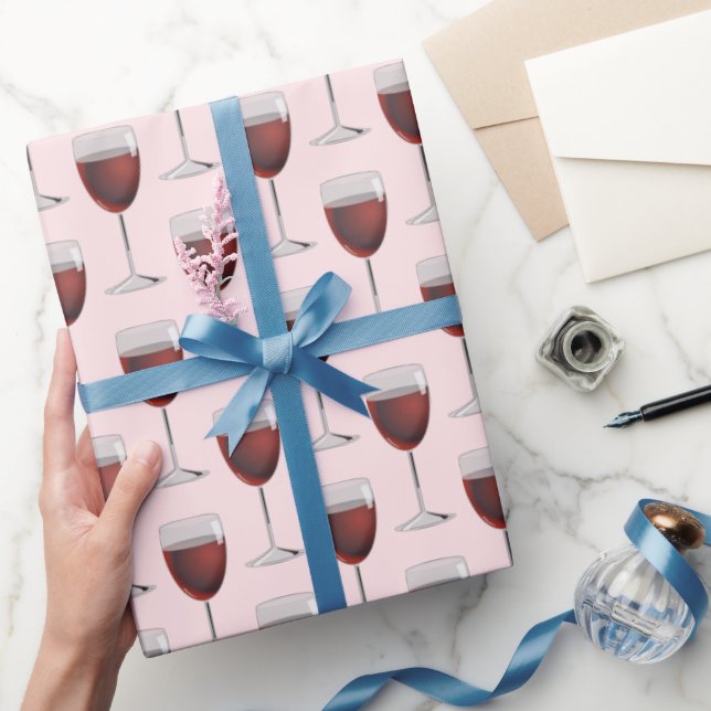 Red Wine On Blush Pink Wrapping Paper (Gifting)
