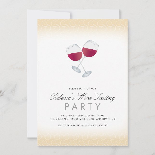 Red Wine, Personalised Wine Tasting Party Invitation (Front)