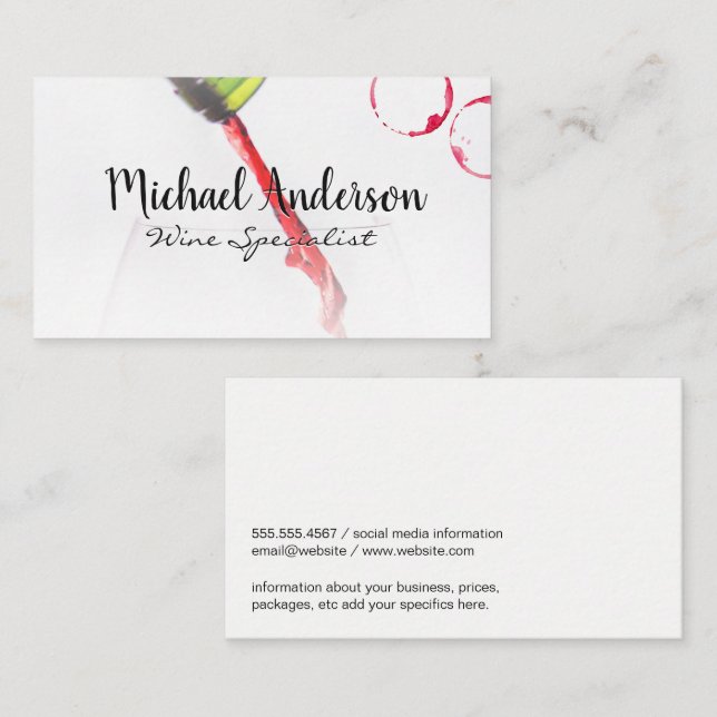 Red Wine Pour in Glass | Wine Stains Business Card (Front/Back)