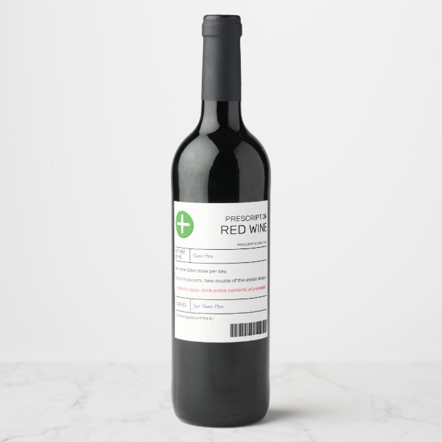 Red Wine Prescription Label (Front)