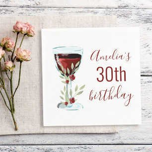 Red Wine Rose Watercolor 30th Birthday  Napkin