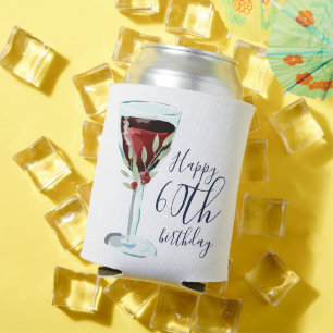 Red Wine Rose Watercolor 60th Birthday Party Can Cooler