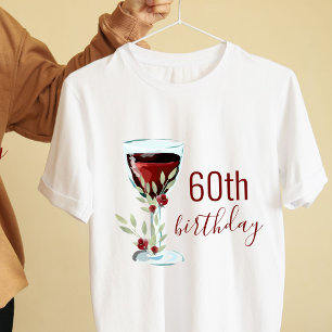 Red Wine Rose Watercolor 60th Birthday T-Shirt