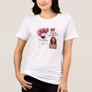 Red Wine Rose Watercolor 60th Birthday T-Shirt Tri-Blend Shirt