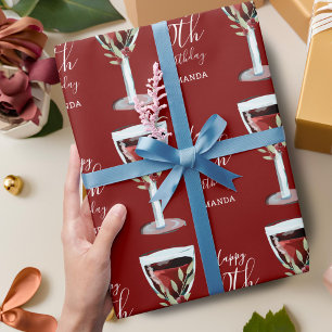 Red Wine Rose Watercolor 60th Birthday Wrapping Paper