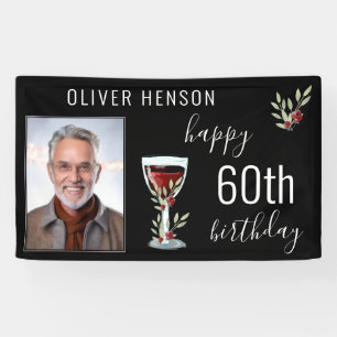 Red Wine Rose Watercolor Photo 60th Birthday  Banner