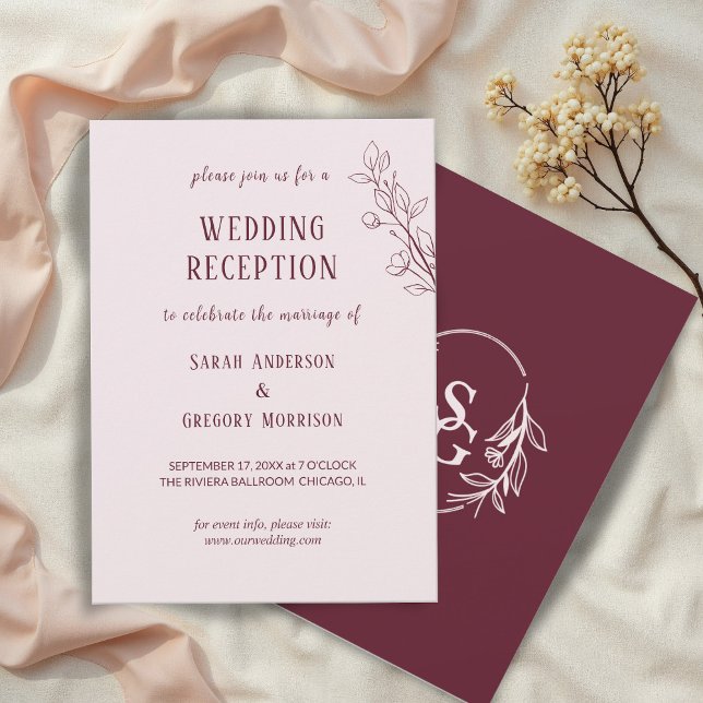 Red Wine Simple Boho Floral Wedding Reception Invitation (Creator Uploaded)