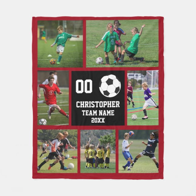 Red wine Soccer photo collage fleece blanket (Front)