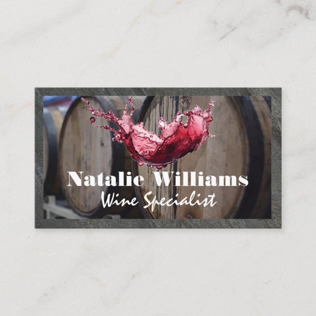 Red Wine Splash and Barrels Business Card (Front)