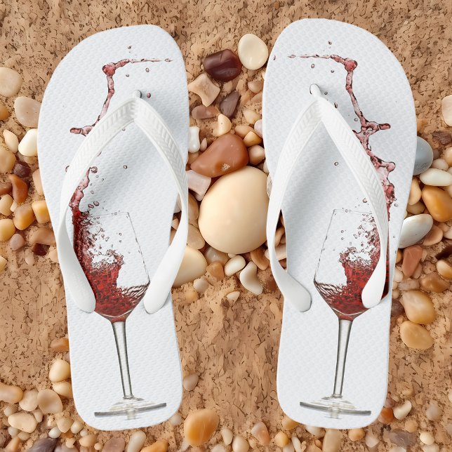 Red Wine Splash Glass Wedding Wine Tasting Flip Flops (Creator Uploaded)
