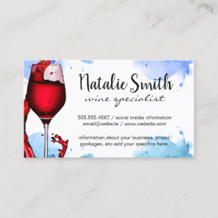 Red Wine Splash   Watercolor Background Business Card