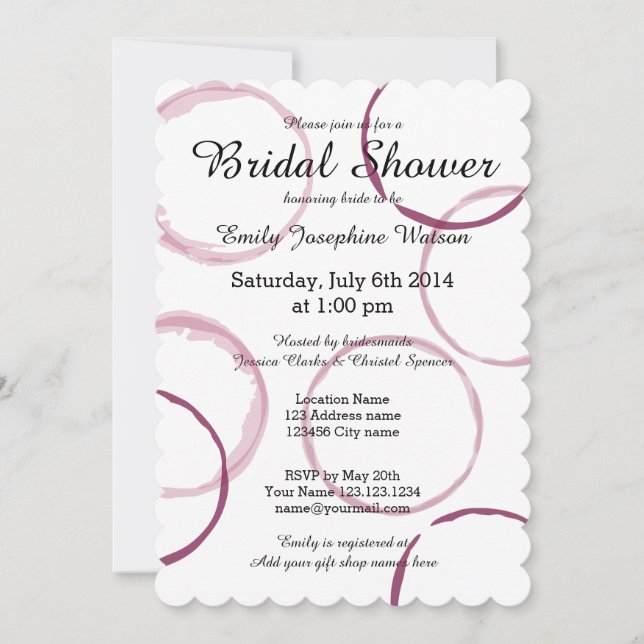 Red wine stain rings bridal shower invitations (Front)
