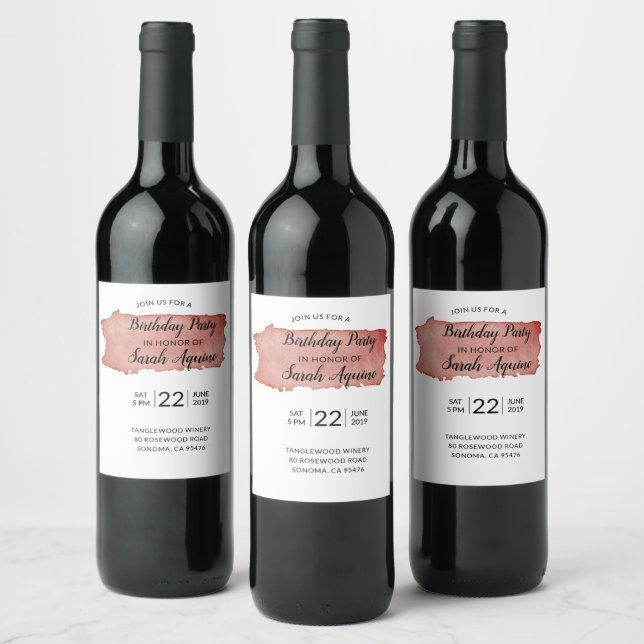 Red Wine Stain Winery Birthday Party Wine Label (Bottles)