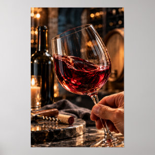 Red Wine Swirl in Crystal Glass – Elegant Wine Sti Poster