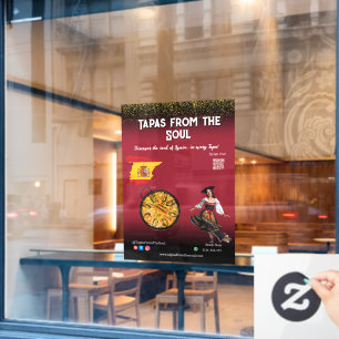 Red Wine Tapas Dancer Spain Paella Restaurant Window Cling