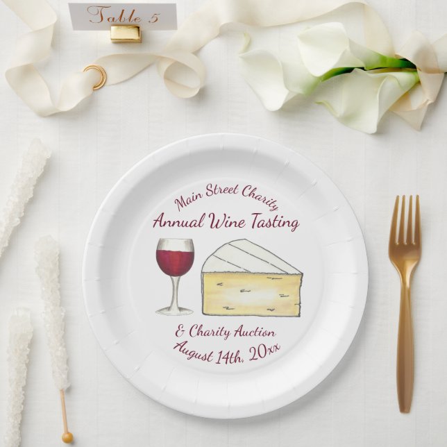 Red Wine Tasting Brie Cheese Cocktail Party Event Paper Plate (Wedding)