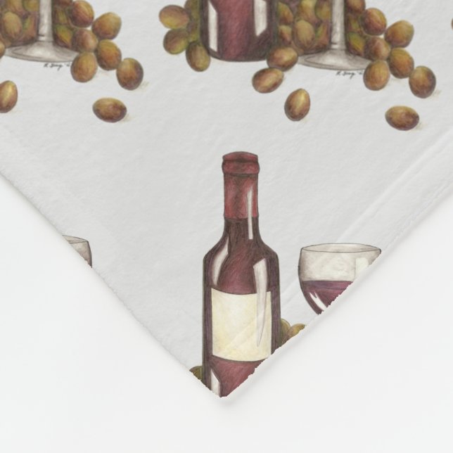Red Wine Tasting Glass Bottle Grapes Winery Fleece Blanket (Corner)
