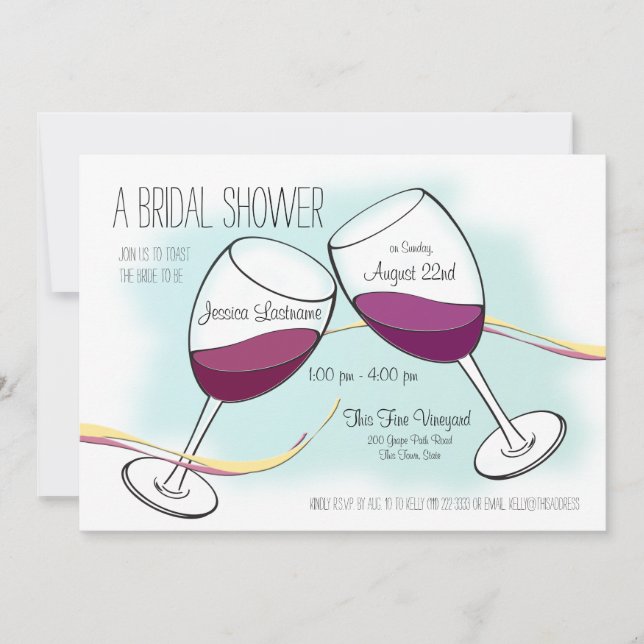 Red Wine Toasting Glasses Bridal Shower Invitation (Front)