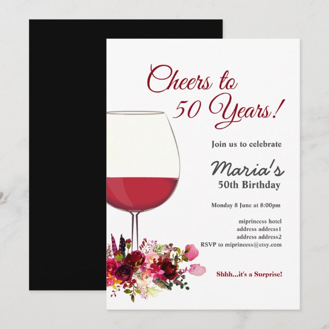 Red wine, wine invitation, cheers to! invitation (Front/Back)