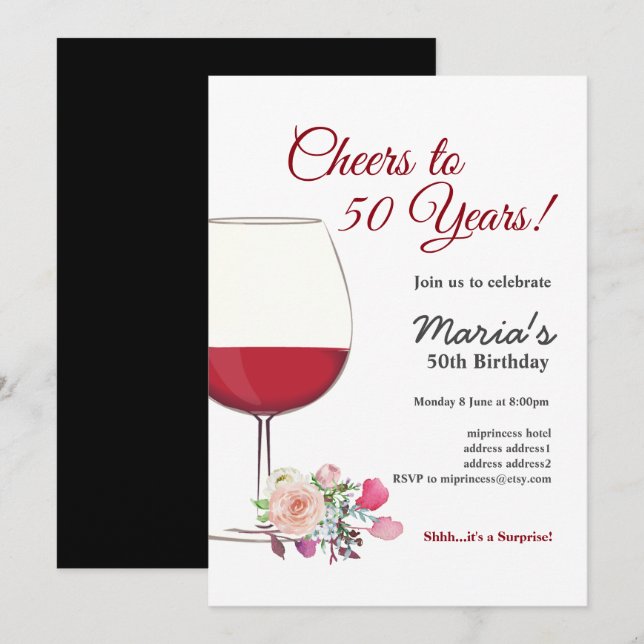 Red wine, wine invitation, cheers to! invitation (Front/Back)