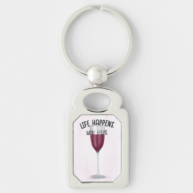 Red Wine With Fun Quote  Key Ring (Front)